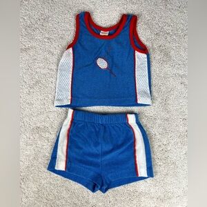 Vintage Garanimals Baby Terry Cloth Tennis Set Blue Red 18 Months